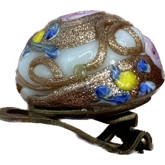 Vtg Made in ITALY Venetian Wedding Cake Glass Button Clip On Earrings Pink Gold - Picture 6 of 13